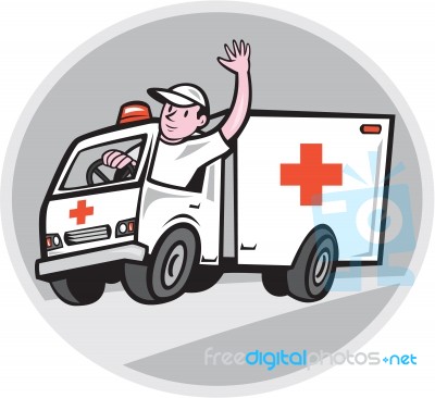 Ambulance Emergency Vehicle Driver Waving Cartoon Stock Image