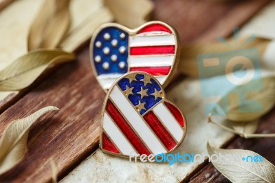 America Heart Love Symbol On Wood Stock Photo