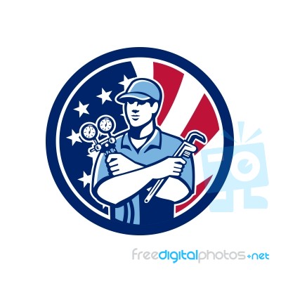 American Air-con Serviceman Usa Flag Icon Stock Image