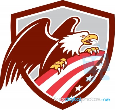 American Bald Eagle Clutching Usa Flag Shield Retro Stock Image