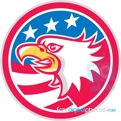 American Bald Eagle Head Flag Circle Retro Stock Image