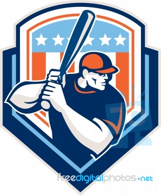 American Baseball Batter Hitter Shield Retro Stock Image