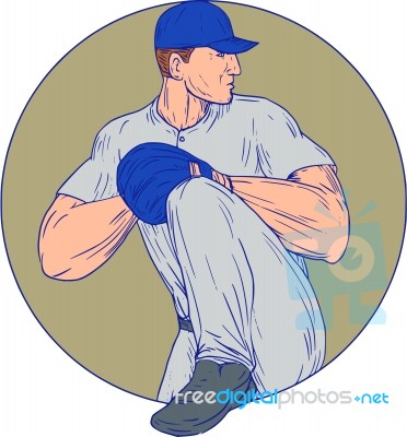 American Baseball Pitcher Throw Ball Circle Drawing Stock Image