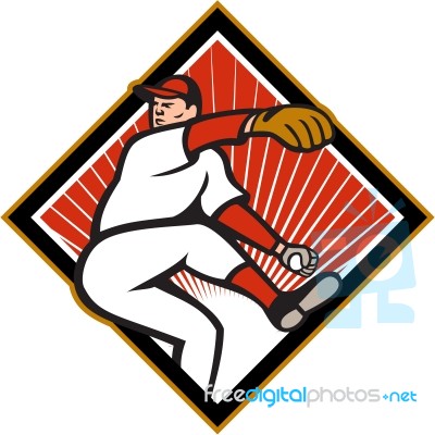 American Baseball Pitcher Throwing Ball Cartoon Stock Image