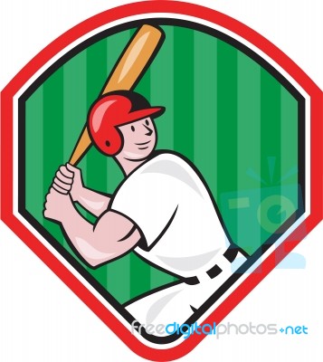 American Baseball Player Bat Diamond Cartoon Stock Image