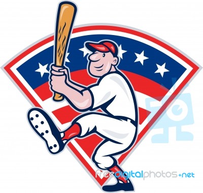 American Baseball Player Batting Cartoon Stock Image