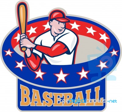 American Baseball Player Batting Cartoon Stock Image