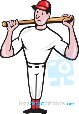 American Baseball Player Batting Cartoon Stock Image