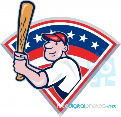 American Baseball Player Batting Cartoon Stock Image