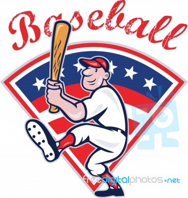 American Baseball Player Batting Cartoon Stock Image