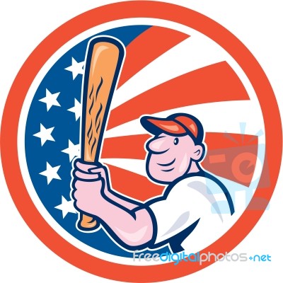 American Baseball Player Batting Circle Cartoon Stock Image