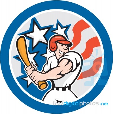 American Baseball Player Batting Circle Cartoon Stock Image