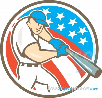 American Baseball Player Batting Circle Cartoon Stock Image