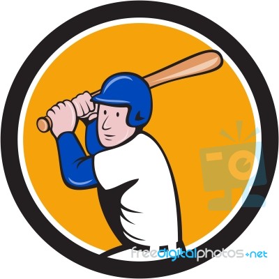 American Baseball Player Batting Circle Cartoon Stock Image