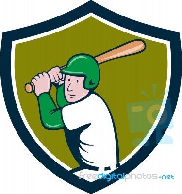 American Baseball Player Batting Crest Cartoon Stock Image