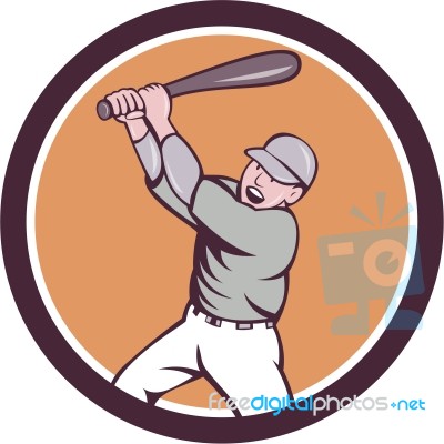 American Baseball Player Batting Homer Circle Cartoon Stock Image