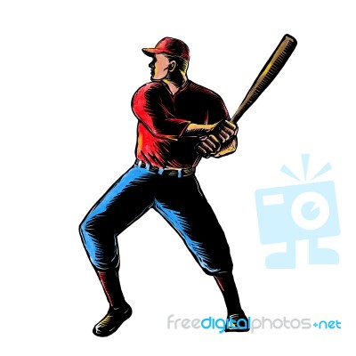 American Baseball Player Batting Scratchboard Stock Image