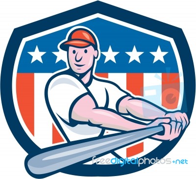 American Baseball Player Batting Shield Cartoon Stock Image