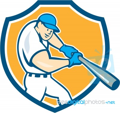 American Baseball Player Batting Shield Cartoon Stock Image