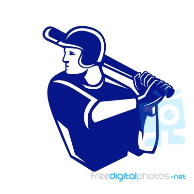 American Baseball Player Batting Side Retro Stock Image