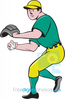 American Baseball Player Outfielder Throwing Ball Cartoon Stock Image