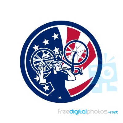 American Bike Mechanic Usa Flag Mascot Stock Image