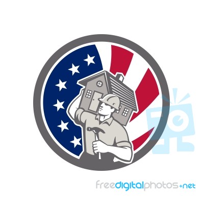 American Building Contractor Usa Flag Icon Stock Image