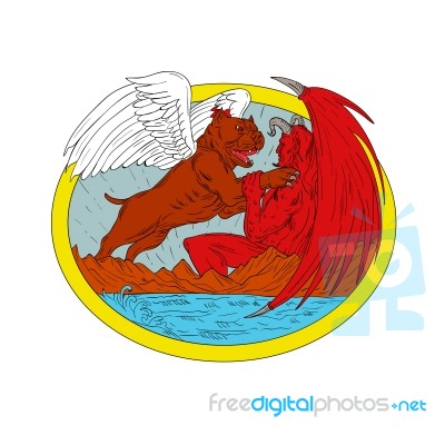 American Bully Dog Fighting Satan Drawing Stock Image