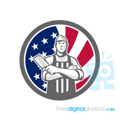 American Butcher Front Usa Flag Icon Stock Image