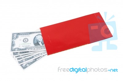 American Cash In Red Envelope. Stock Photo