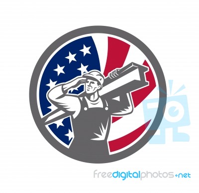 American Construction Worker Usa Flag Icon Stock Image