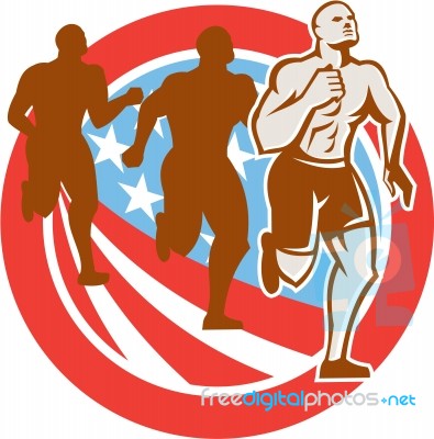 American Crossfit Runners Usa Flag Circle Retro Stock Image