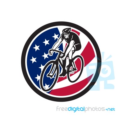 American Cyclist Cycling Usa Flag Icon Stock Image