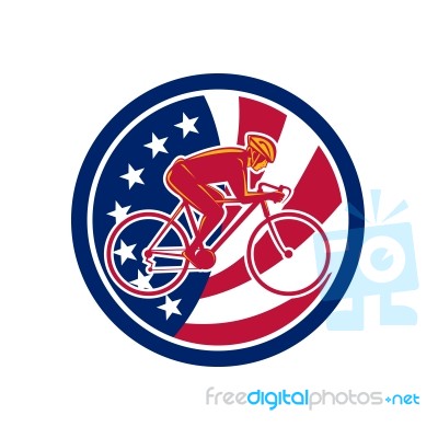 American Cyclist Cycling Usa Flag Icon Stock Image