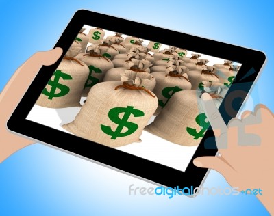 American Dollars Sacks Show Savings Online 3d Illustration Stock Image