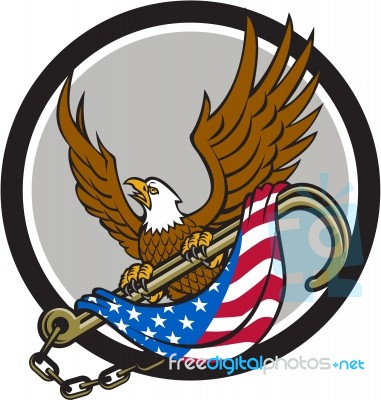 American Eagle Clutching Towing J Hook Flag Circle Retro Stock Image