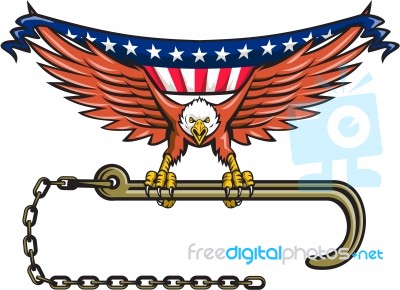 American Eagle Clutching Towing J Hook Usa Flag Retro Stock Image