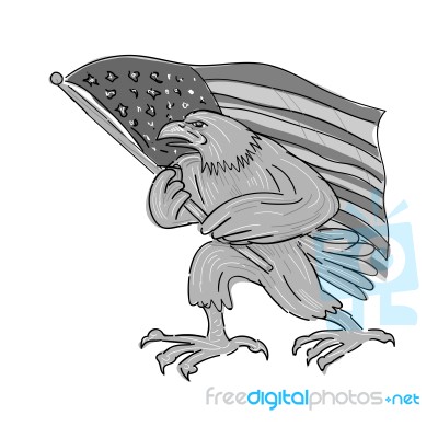 American Eagle Waving Usa Flag Cartoon Stock Image