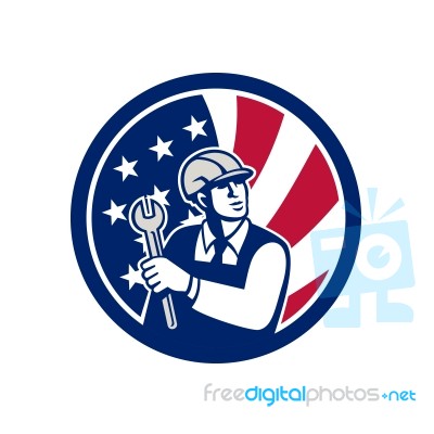 American Engineer Usa Flag Icon Stock Image