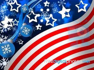 American Flag Background Means Snowing Winter And States Stock Image