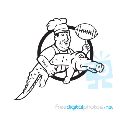 American Football Chef Gator Mascot Circle Stock Image