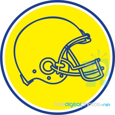 American Football Helmet Line Drawing Circle Retro Stock Image