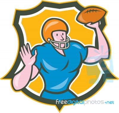 American Football Qb Throwing Shield Retro Stock Image