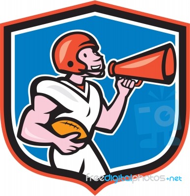 American Football Quarterback Bullhorn Shield Cartoon Stock Image