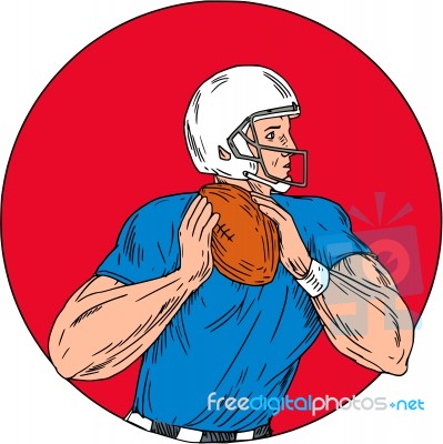 American Football Quarterback Ready Throw Ball Circle Drawing Stock Image