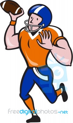 American Football Quarterback Throw Ball Isolated Cartoon Stock Image