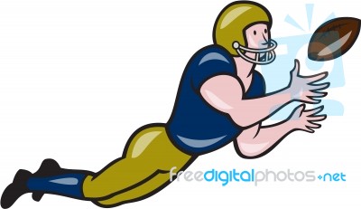 American Football Receiver Catching Ball Cartoon Stock Image