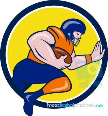 American Football Running Back Charging Circle Cartoon Stock Image