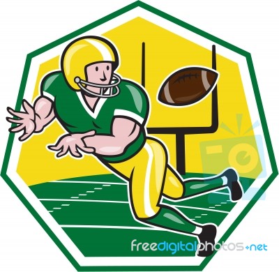 American Football Wide Receiver Catching Ball Cartoon Stock Image
