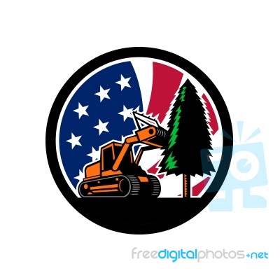 American Forestry Mulcher Usa Flag Retro Stock Image